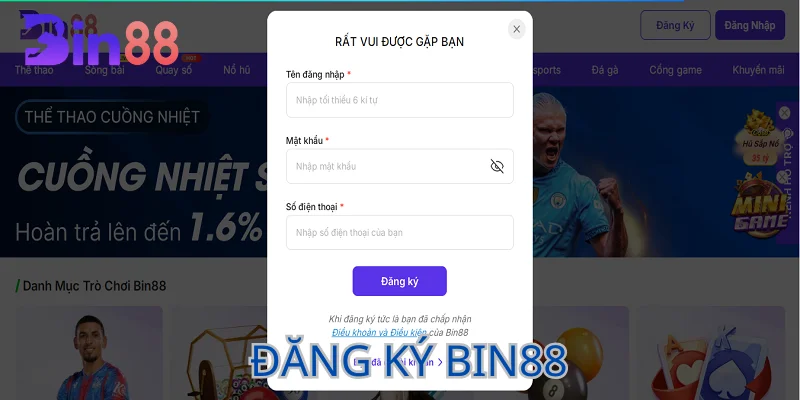 Đăng ký BIN88 ngay tại trình duyệt web.
