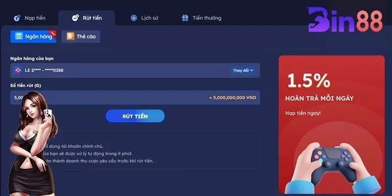 Sự đa dạng đến từ phương thức rút tiền BIN88.